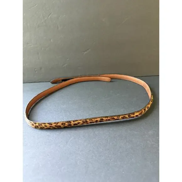 Vintage Terry Stack Italian Leather Pony Hair Belt Size L Brown Animal Print - Picture 2 of 7
